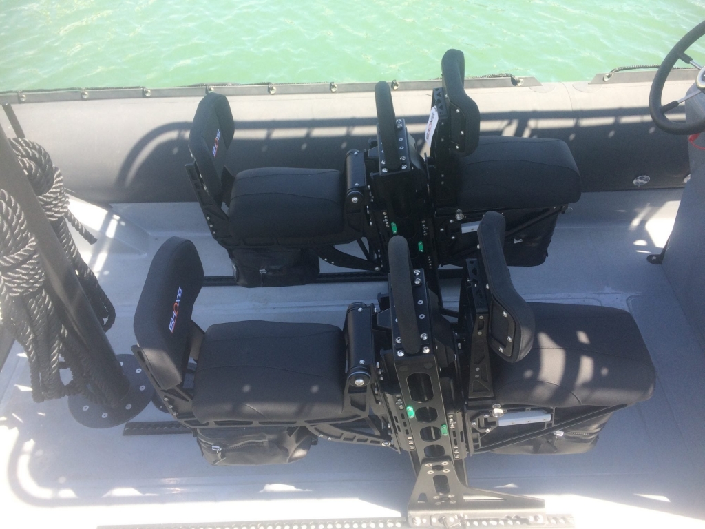 Shox seats on Ballistic 7.8m commercial RIB with OXE diesel outboard engine